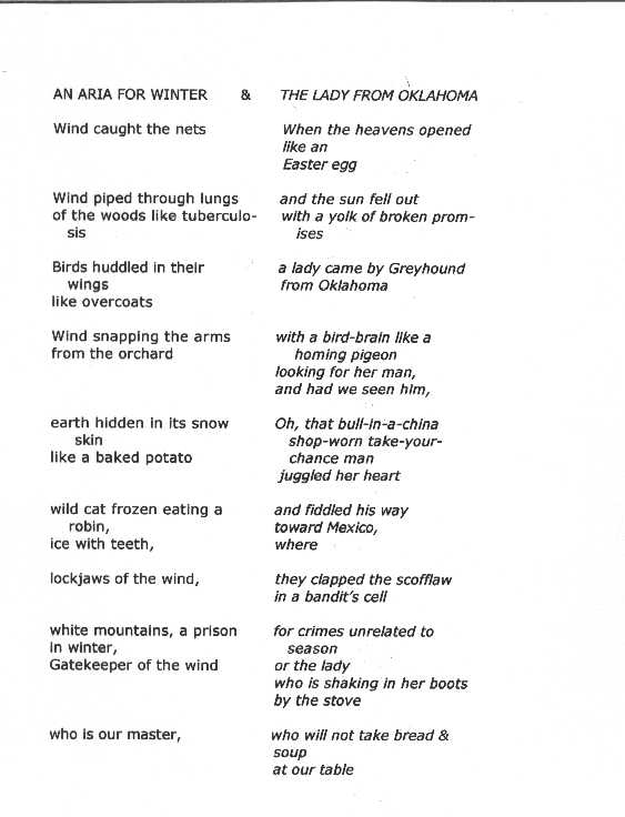 An Aria for Winter poem by Verandah Porche