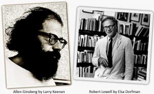 Allen Ginsberg by Larry Keenan. Robert Lowell by Elsa Dorfman. Both copyright by their respective creators