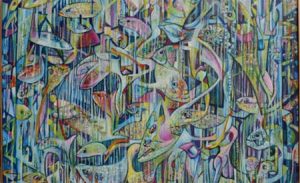 Rik Lina - FISH FIËSTA 1998 (detail), tempera and oilpaint on linen, 110x100cm