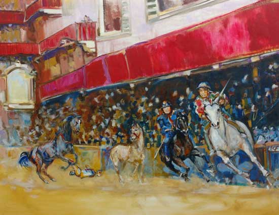 Red Palio painting Alison Winfield-Burns