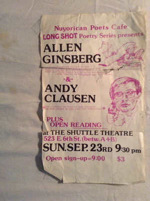 Allen Ginsberg and Andy Clausen reading poster