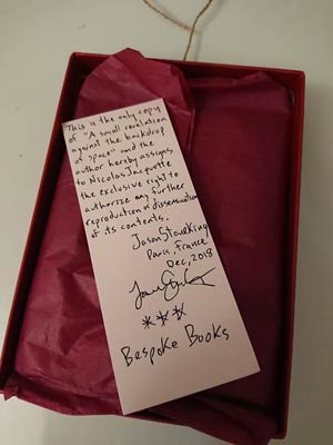 Jason Stoneking Bespoke Books - the certificate that comes with each book